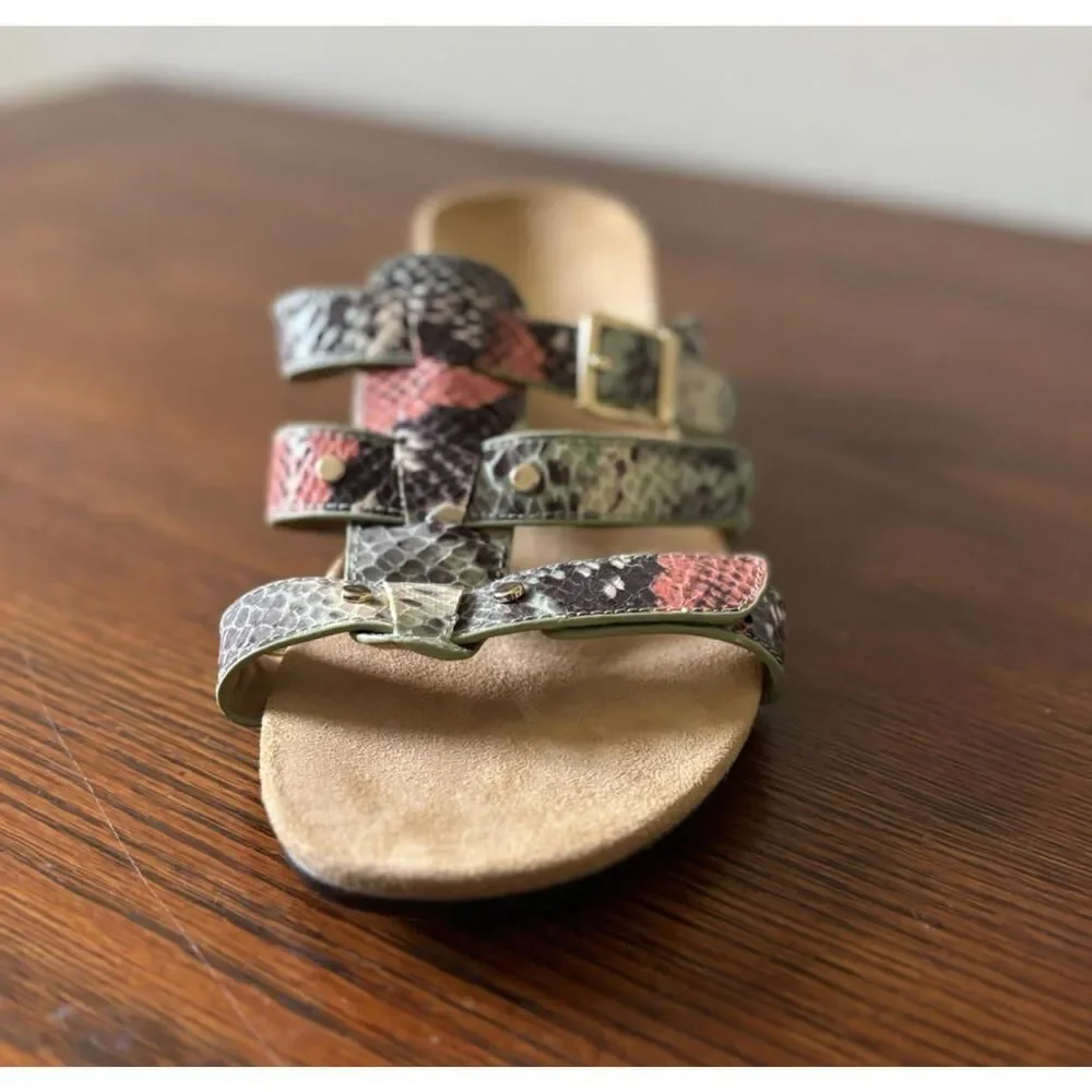 Vionic Radia Snake Print Wedge Sandals Women's Size 8 Orthaheel Triple Strap